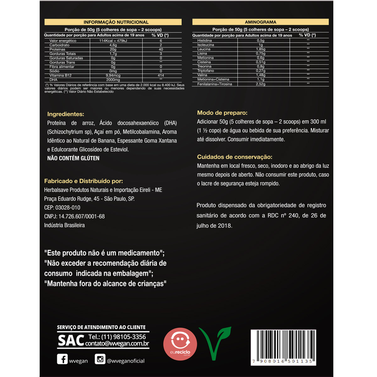 Rice Protein Premium 900g Refill Packaging WVegan Banana Flavor with Acai Vegan