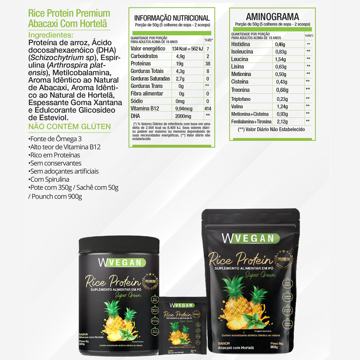 WVEGAN Premium Rice Protein 50g Sachet Pineapple and Mint Flavor WVegan Vegan