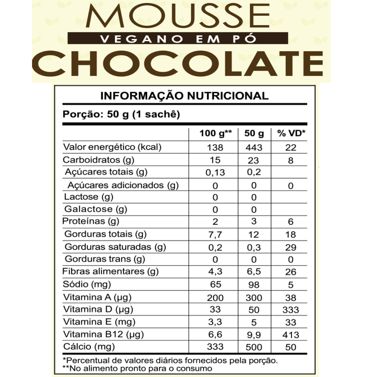 WVEGAN Vegan Chocolate Flavored Chocolate Mousse Powder 50g