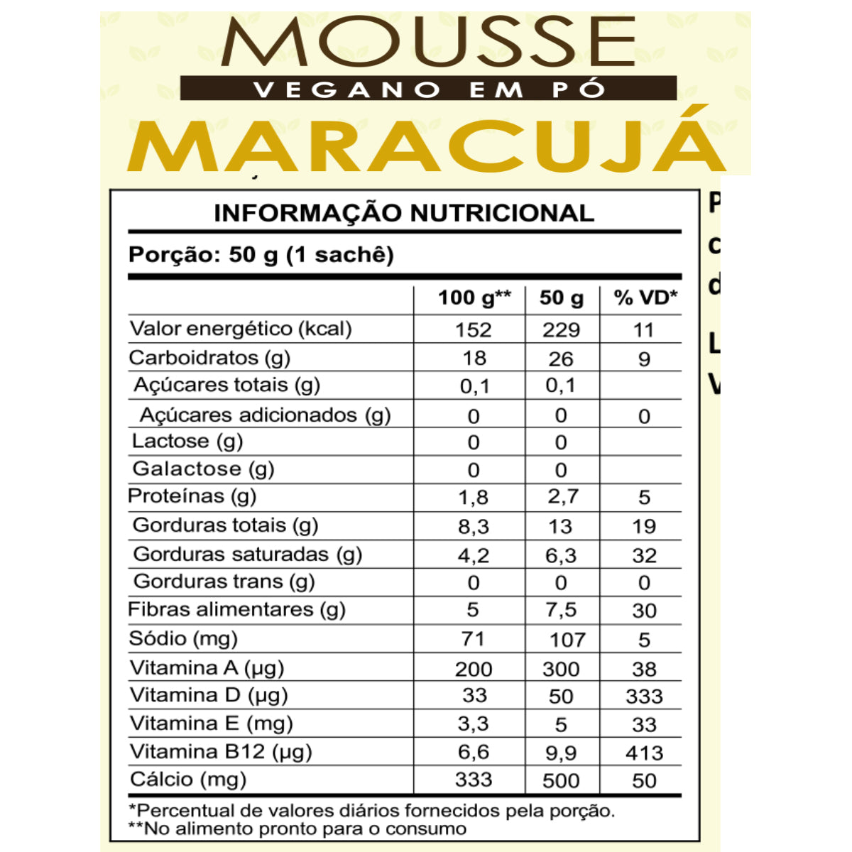 WVEGAN Vegan Passion Fruit Mousse Powder 50g WVegan