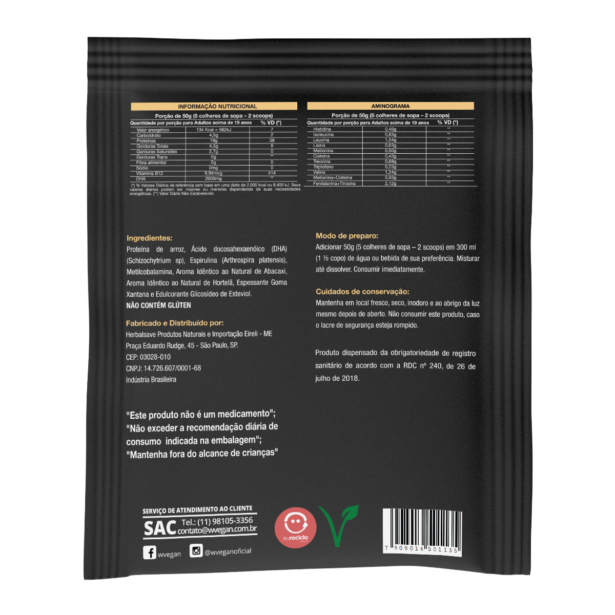 WVEGAN Premium Rice Protein 50g Sachet Pineapple and Mint Flavor WVegan Vegan