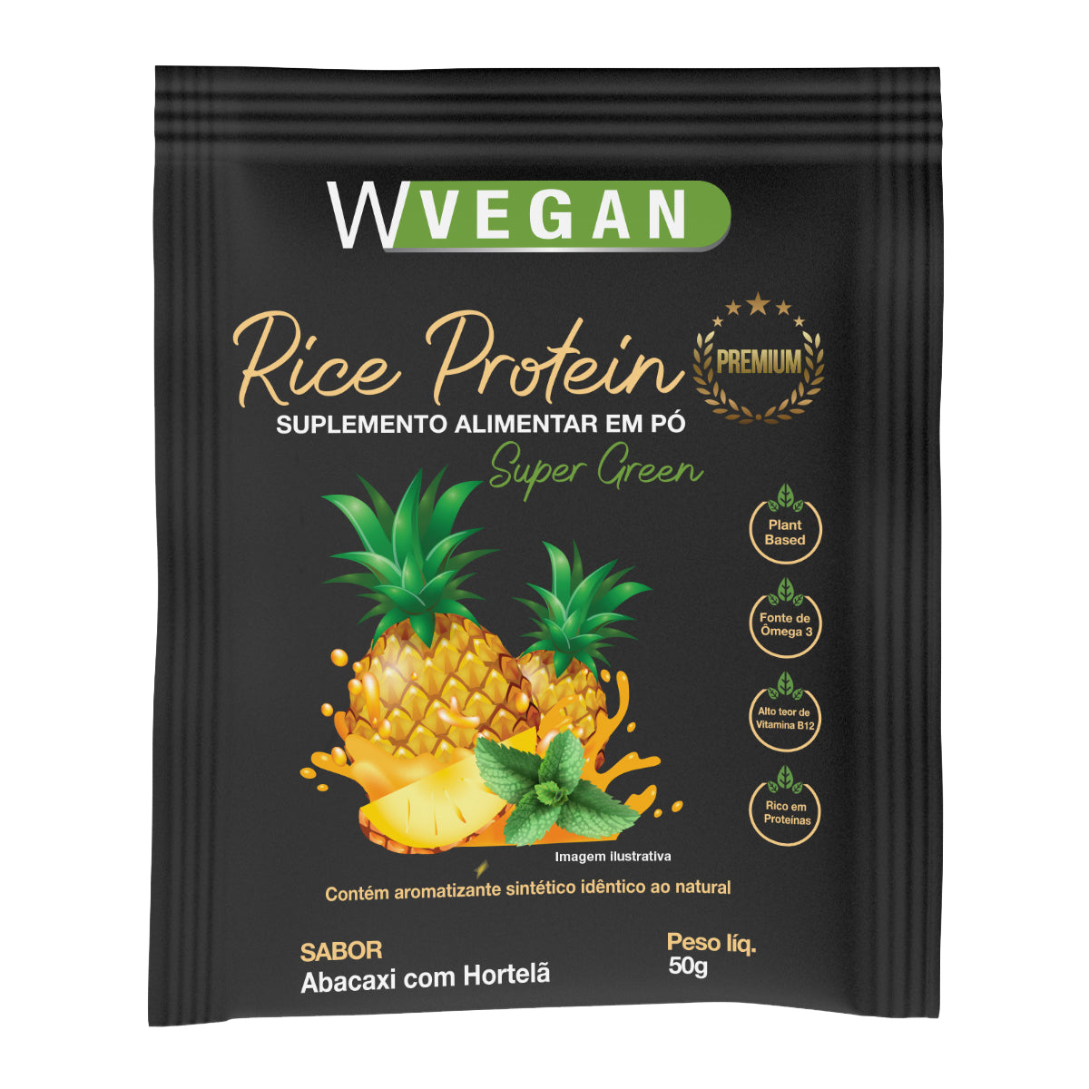 WVEGAN Premium Rice Protein 50g Sachet Pineapple and Mint Flavor WVegan Vegan