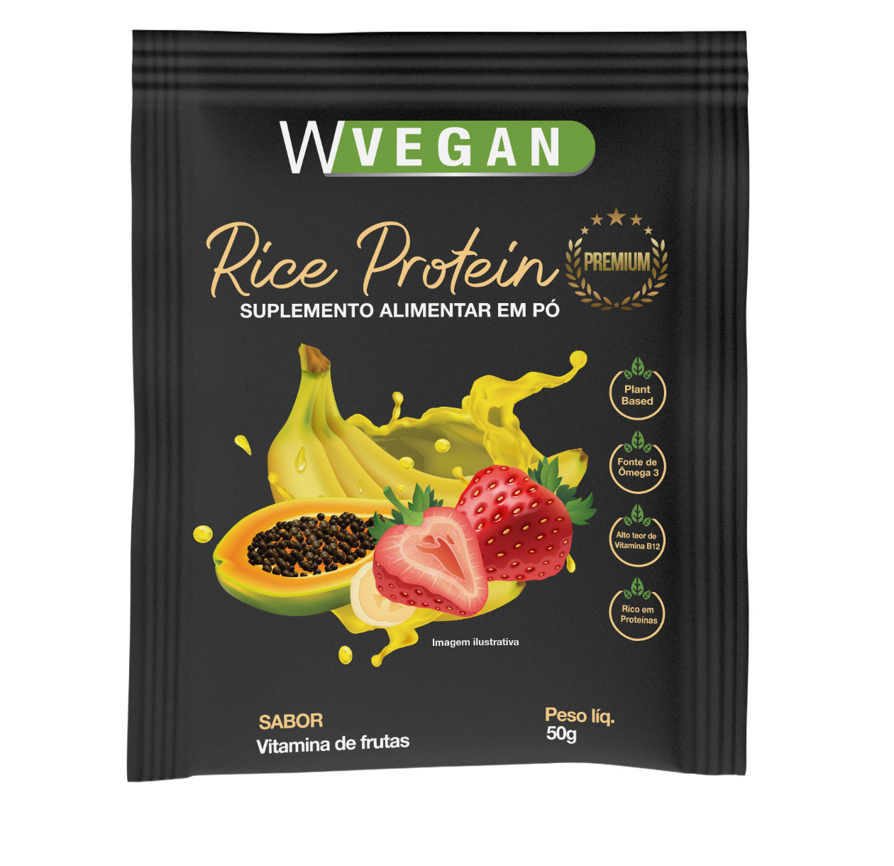 WVEGAN Premium Rice Protein 50g Sachet Fruit Vitamin Flavor Vegan