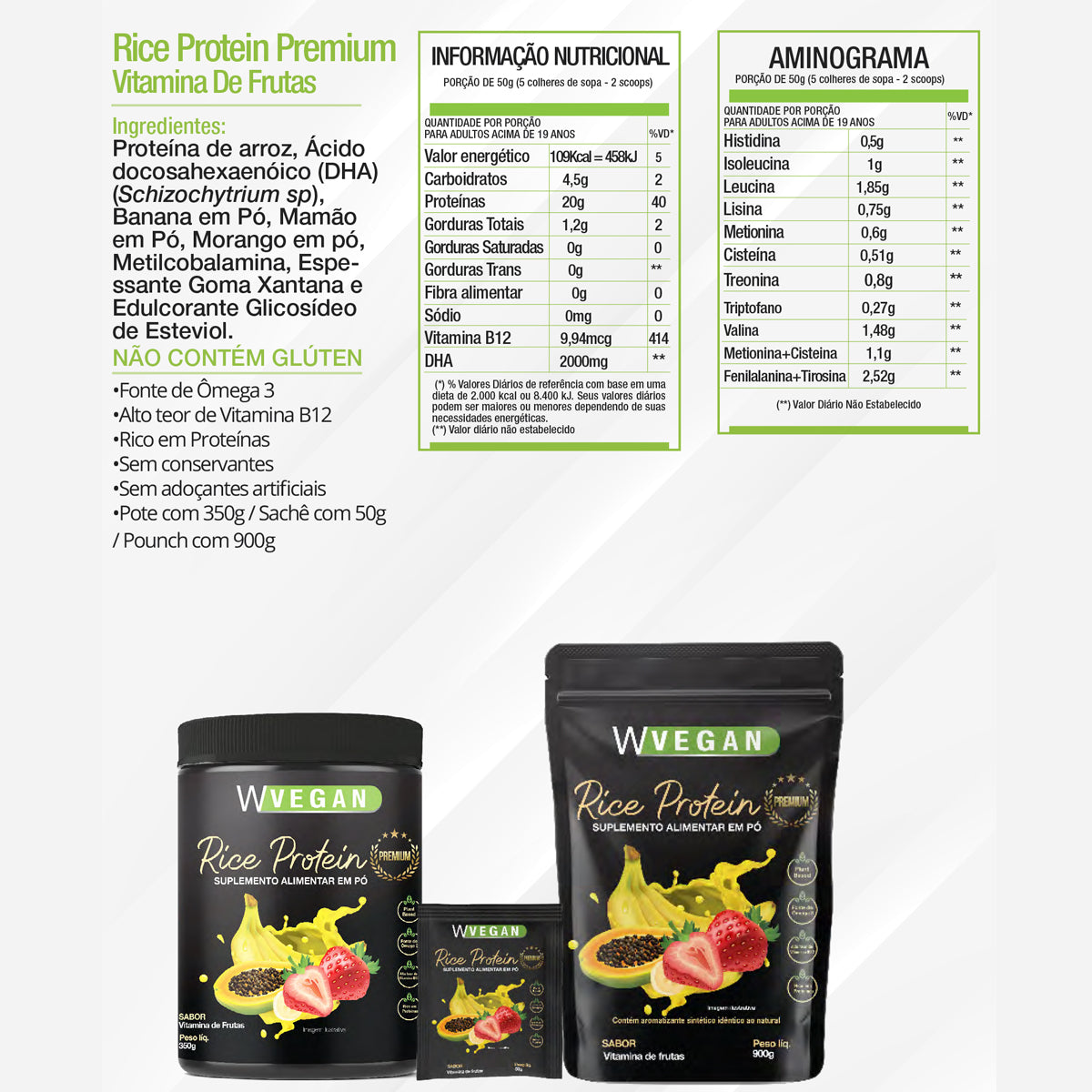WVEGAN Premium Rice Protein 50g Sachet Fruit Vitamin Flavor Vegan