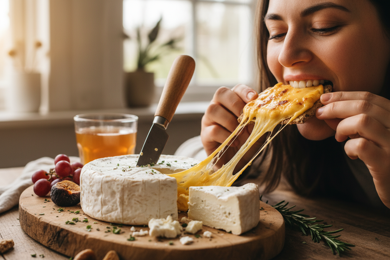Queijo vegano sendo consumido